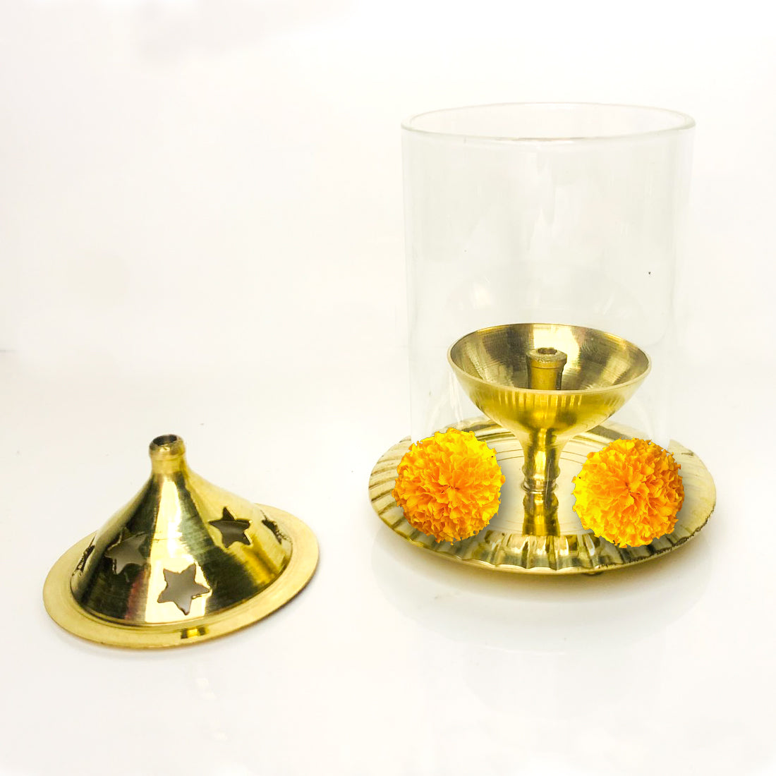 Borosil Aarti Diya Decorative Brass Glass Oil Lamp