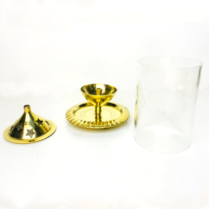 Borosil Aarti Diya Decorative Brass Glass Oil Lamp