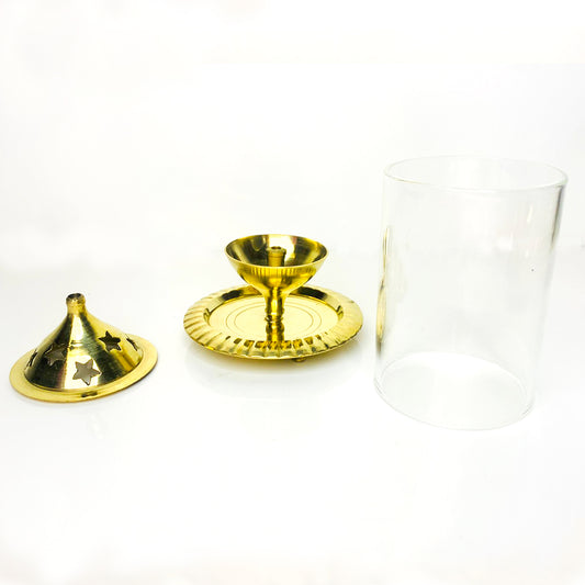 Borosil Aarti Diya Decorative Brass Glass Oil Lamp