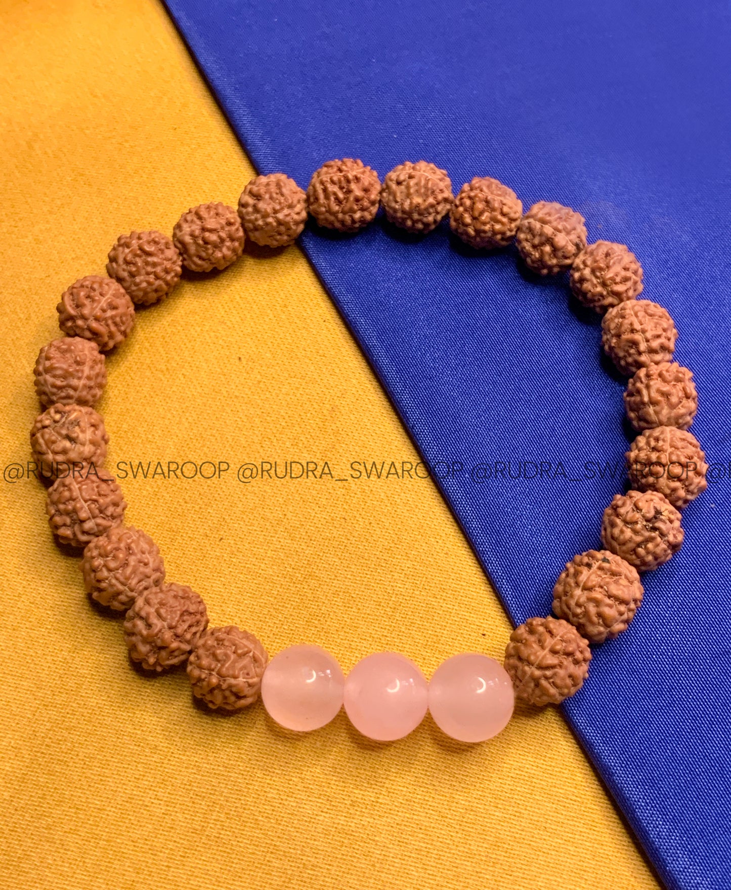 5 Mukhi Rudraksha with Rose Quartz Bracelet