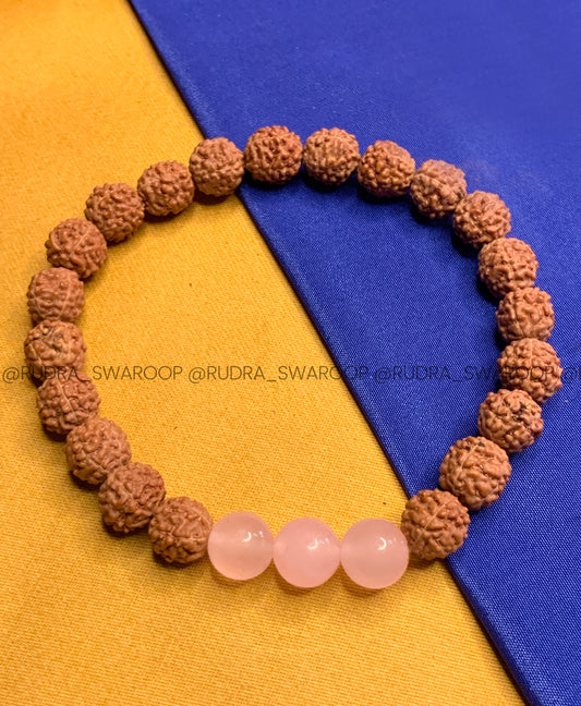 5 Mukhi Rudraksha with Rose Quartz Bracelet