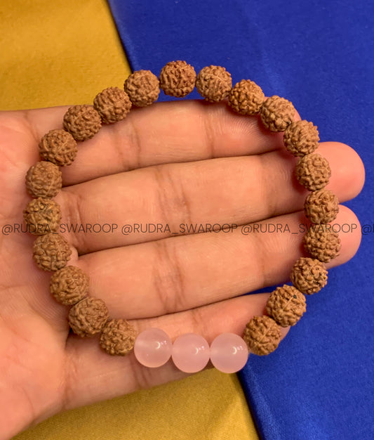 5 Mukhi Rudraksha with Rose Quartz Bracelet