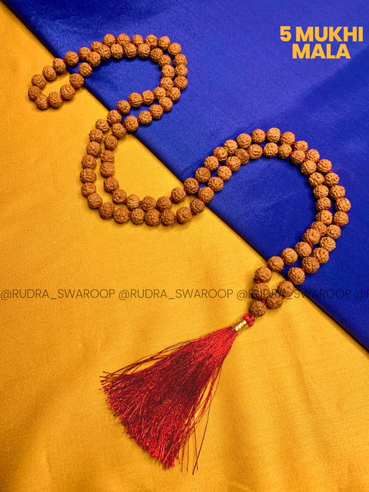 5 Mukhi Rudraksha mala 8mm in Premium Quality Chikna Bead