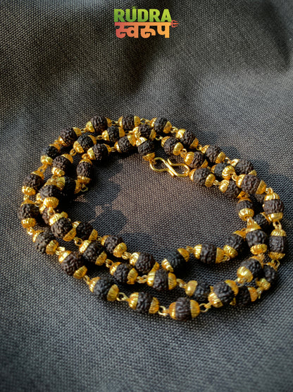 Black 5 Mukhi Gold Plated Rudraksha Mala