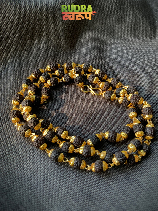 Black 5 Mukhi Gold Plated Rudraksha Mala