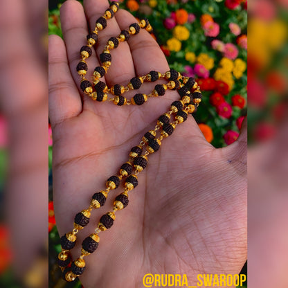 Black 5 Mukhi Gold Plated Rudraksha Mala