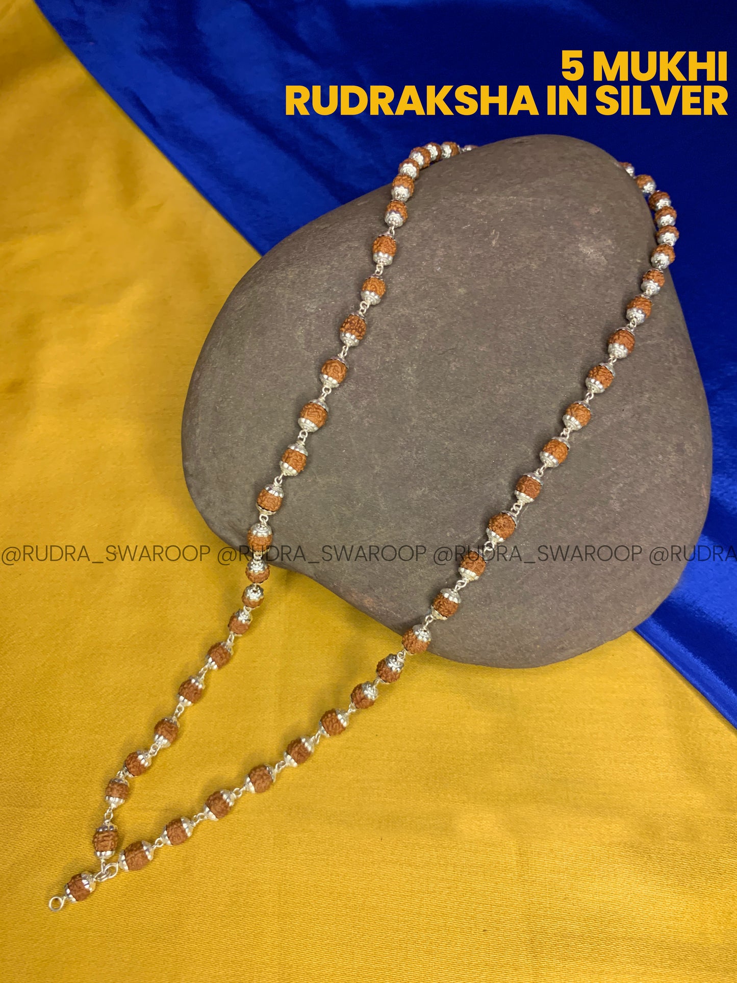 Silver 5 Mukhi  Rudraksha Mala (54+1) Beads 6mm
