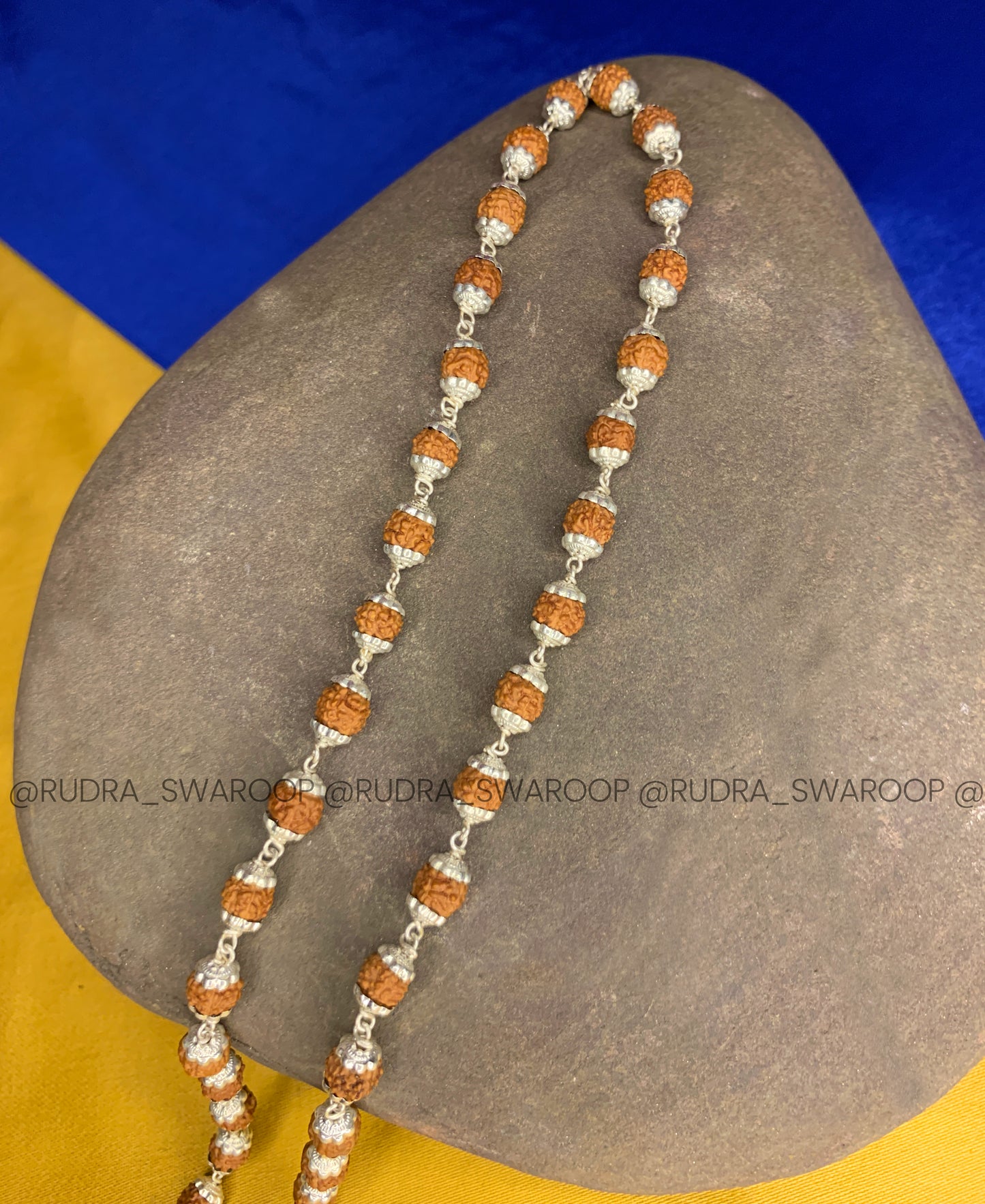 Silver 5 Mukhi  Rudraksha Mala (54+1) Beads 6mm
