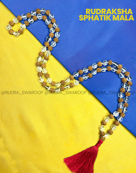 5 Rudraksha Sphatik Mala in Premium Quality 8mm bead size